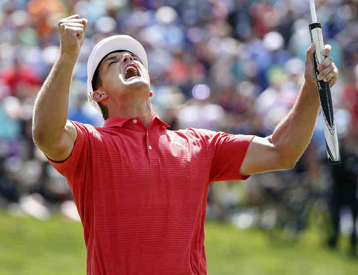 Bryson DeChambeau wins the 2018 Memorial Tournament on the second playoff hole at Muirfield Village Golf Club in Dublin.  (Kyle Robertson / The Columbus Dispatch)